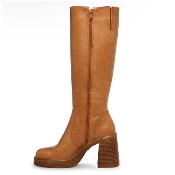 Steve Madden Fanatik Women’s Tan Leather Chunky Stacked Block Heel Below the Kne - Picture 11 of 14